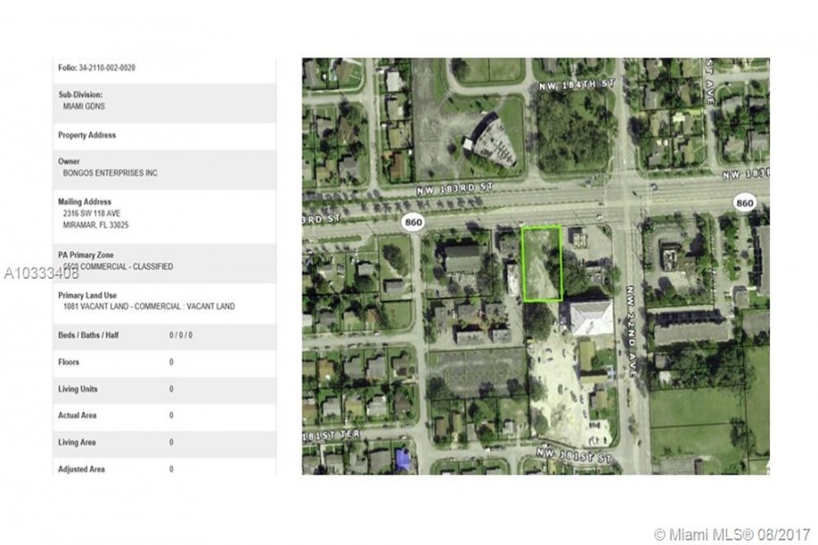 Miami Gardens,Florida 33056,Commercial Land,183,A10333408