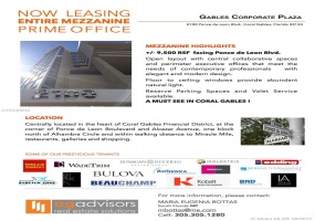 Coral Gables,Florida 33134,Commercial Property,GABLES CORPORATE PLAZA,PONCE DE LEON BLVD.,A10338235